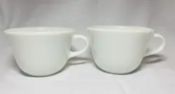 2 VINTAGE PYREX WHITE MILK GLASS COFFEE TEA CUP MUG PLAIN SOLID MCM 1953 #23 #17