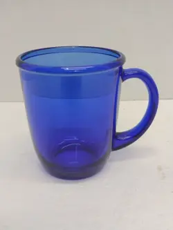VINTAGE ARCOROC FRANCE COBALT TRANSLUCENT BLUE GLASS COFFEE TEA MUG CUP 