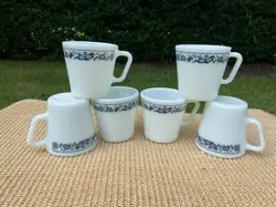 LOT OF 6 VINTAGE PYREX CORELLE OLD TOWN BLUE ONION MILK GLASS MUGS 1410