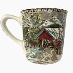 EARLY VTG JOHNSON BROTHERS FRIENDLY VILLAGE COVERED BRIDGE COFFEE MUG ENGLAND