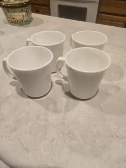 CORNING USA WINTER FROST WHITE D HANDLE COFFEE CUPS MUGS VTG SET OF 8