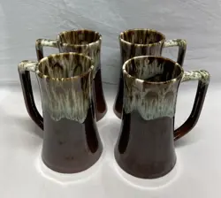 VINTAGE BROWN DRIP GLAZE TALL COFFEE MUG 6