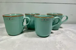 NORITAKE STONEWARE BOULDER RIDGE 8674 (4) MUGS VINTAGE TURQUOISE AZTEC SOUTHWEST