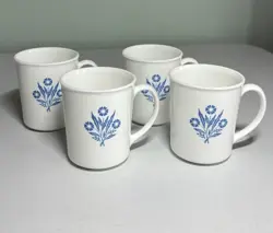VINTAGE USA CORNING BLUE CORNFLOWER CERAMIC 11 OZ COFFEE/TEA CUPS MUGS SET OF 4