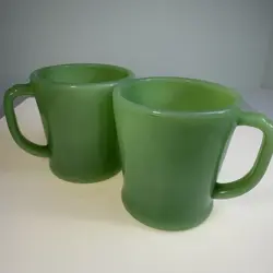2 VINTAGE FIRE KING JADEITE MUG COFFEE CUP GREEN