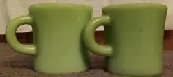 2 VINTAGE FIRE KING JADEITE USA JADE COFFEE MUG C HANDLE GREEN RESTAURANT