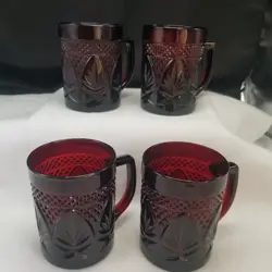 4 VINTAGE CRISTAL D'ARQUES DURAND ROYAL RUBY RED COFFEE CUPS MUGS FRANCE SET 4