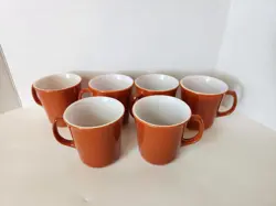 6 VINTAGE PYREX CORNING COFFEE CUPS MUGS BURNT RED EARTH ORANGE RUST CHESTNUT 