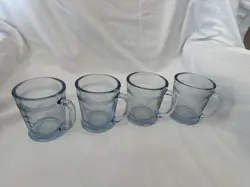 VINTAGE FIRE KING PHILBE BLUE SAPPHIRE 4 COFFEE MUGS MARKED OVEN GLASS, D HANDLE