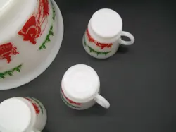 HAZEL ATLAS TOM AND JERRY CHRISTMAS CARRIAGE PUNCH BOWL SET EGG NOG 6 MUGS
