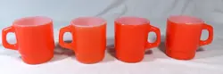 4 VINTAGE FIREKING / ANCHOR HOCKING COFFEE MUGS ORANGE STACKABLE MILK GLASS CUPS