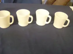 4  VINTAGE FIRE KING  WHITE MILK GLASS D-HANDLE COFFEE CUP MUG