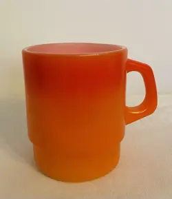VINTAGE  ANCHOR HOCKING FIRE KING ORANGE OMBRE MILK GLASS COFFEE MUG MCM RETRO