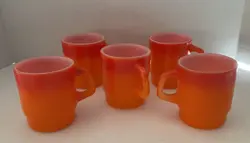VINTAGE FIRE KING ORANGE COFFEE CUP MUG ANCHOR HOCKING STACKING SET OF 5
