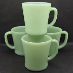 SET OF 4 VINTAGE 1950S FIRE KING JADEITE COFFEE MUGS RESTAURANT WARE USA