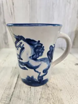 MA HADLEY VINTAGE HORSE COFFEE MUG THE END BLUE AND WHITE (D)