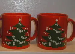 VINTAGE WAECHTERSBACH CERAMIC CHRISTMAS TREE MUGS WEST GERMANY