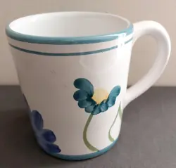 VINTAGE CALECA MUG HANDPAINTED BLUE YELLOW FLOWERS  MADE IN ITALY