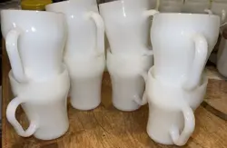 10 VINTAGE FIRE KING ANCHOR HOCKING WHITE MILK GLASS D-HANDLE COFFEE CUPS