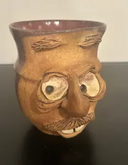 VINTAGE UGLY FUNNY 3D FACE MUG ART POTTERY COFFEE CUP HANDMADE STONEWARE