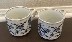 BLUE DANUBE ONION COFFEE TEA MUGS MUG SET OF 2 RECTANGULAR MARK 3 INCH VINTAGE