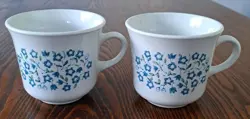 CORNING CORELLE BLUE HEATHER FLORAL SET OF 2 COFFEE/TEA CUPS VINTAGE COLLECTABLE