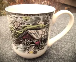 JOHNSON BROS FRIENDLY VILLAGE 4  COFFEE MUGS COVERED BRIDGE ENGLAND VINTAGE