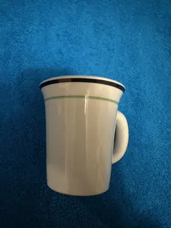 VNTG WHITE W/GREEN/BLACK STRIP TOULAINE CHINA RESTAURANT WARE HEAVY COFFEE MUG