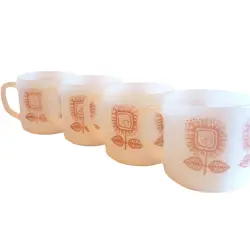 VTG HAZEL ATLAS SUNFLOWER MUGS CUPS SET OF 4 FEDERAL GLASS D HANDLE GOLD BROWN
