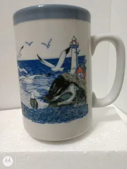 VINTAGE OTAGIRI LIGHTHOUSE OCEAN SEAGULLS NAUTICAL COFFEE TEA MUG CUP 12 0Z