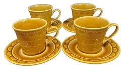 4 HOMER LAUGHLIN CASTILIAN BY COVENTRY CUP AND SAUCER GOLD MCM