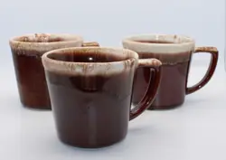 SET OF 3 VINTAGE MCCOY POTTERY BROWN DRIP GLAZE COFFEE MUGS CUPS D HANDLE USA