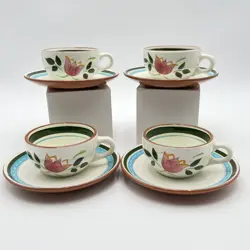 VTG STANGL POTTERY COUNTRY GARDEN MUGS CUPS & SAUCERS TULIP VIOLET SET OF 4