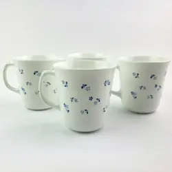 VINTAGE CORNING CORELLE PROVINCIAL BLUE FLOWER COFFEE MUG TEA CUP SET OF 4 CUPS