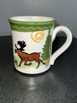 HANDMADE CARIBOU COFFEE MUG CUP MOOSE MOUNTAINS HIKE RARE VINTAGE