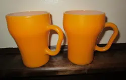 2 VINTAGE FIRE KING ANCHOR HOCKING COLA SODA FOUNTAIN MUGS YELLOW GOLD GUC