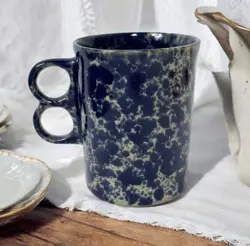 VTG BENNINGTON POTTERY BLUE AGATE TRIGGER HANDLE MUG RETRO VINTAGE HOME DECOR