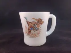 VINTAGE FIRE KING ANCHOR HOCKING D-HANDLE COFFEE CUP MUG GAME BIRDS MALLARD DUCK