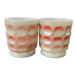 LOT OF 2 VINTAGE ANCHOR HOCKING FIRE KING RED & WHITE CAMELOT THUMBPRINT MUG CUP