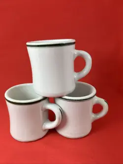 LOT OF 3 VINTAGE VICTOR RESTAURANT/DINER WARE 6OZ COFFEE MUG GREEN STRIPE HEAVY!