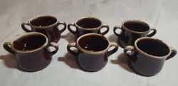VINTAGE MCCOY POTTERY BROWN DRIP SOUP/CHILI BOWL  MUG DOUBLE HANDLES, SET OF 6