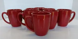 CORELLE COORDINATES RED STONEWARE COFFEE MUGS CUPS SET OF 10 VINTAGE