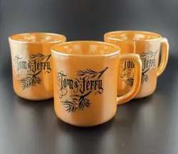 VINTAGE FIRE KING PEACH LUSTERWARE TOM & JERRY 3 CUPS MUGS