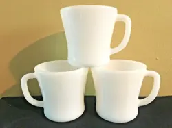 3 VINTAGE MILK GLASS FEDERAL GLASS MUGS D HANDLE