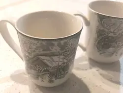 VINTAGE JOHNSON BROS THE FRIENDLY VILLAGE COVERED BRIDGE COFFEE MUGS SET OF 2