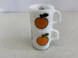 VTG FIRE KING ANCHOR HOCKING LOT 2 COFFEE CUP MUG MILK GLASS ORANGE FRUIT PEACH