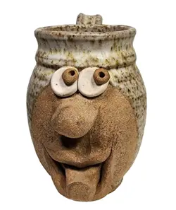 VINTAGE UGLY FACE TONGUE STICKING OUT STONEWARE LARGE MUG ART POTTERY 3D DESIGN