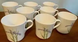 SET OF 8 CORNING WARE CORELLE SHADOW IRIS COFFEE TEA CUPS USA VINTAGE