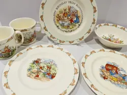 VINTAGE ROYAL DOULTON BUNNYKINS 6 PIECE CHILD'S BONE CHINA DINNERWARE SET
