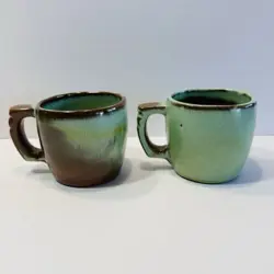 SET OF 2 VINTAGE FRANKOMA POTTERY 5C PRAIRIE GREEN PLAINSMAN COFFEE MUG